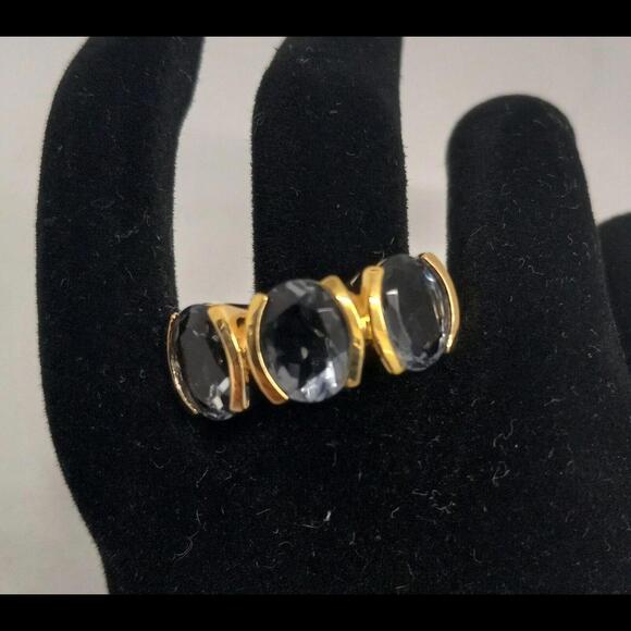 Statement Sterling Silver Gold Toned Blue Stones Ring, size 7 - Picture 2 of 9